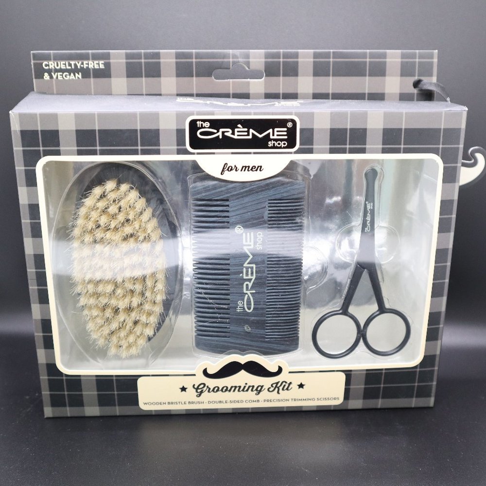 the Creme shop for men grooming kit brush comb scissors new E3 7 oz.